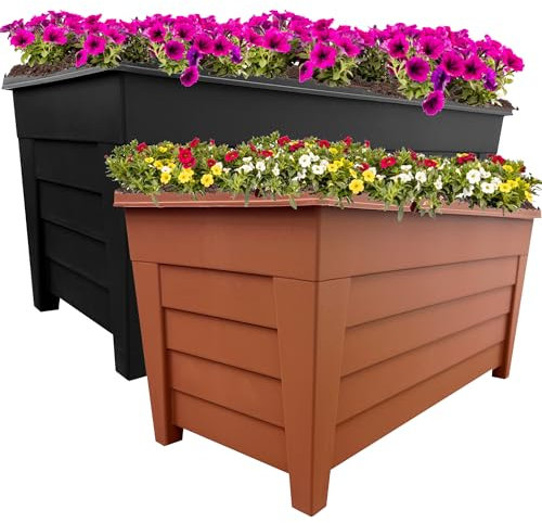 STORM TRADING GROUP Large Grosvenor Trough 55cm Terracotta or Black Long Flower Planter For Home, Balconies, Gardens, Greenhouses & Patios (2, Black)