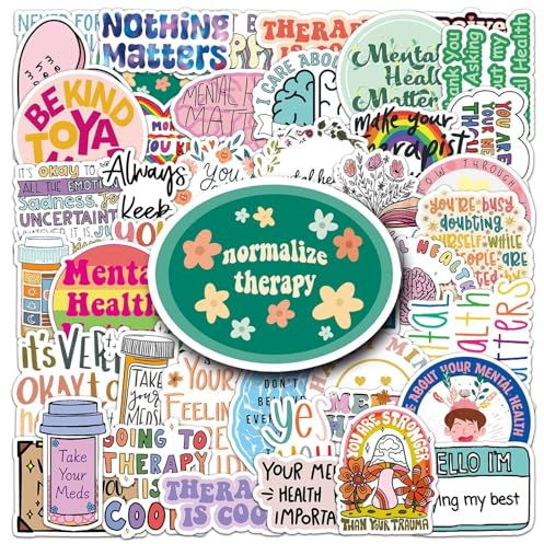 Mental Health Aufkleber Mental Health Stickers 50 Stück Skateboard Graffiti Aufkleber Motorräder Fahrrad Snowboard Gepäck Laptop Auto Koffer für Kinder und Jugendliche Wasserdichte Vinyl Aufkleber