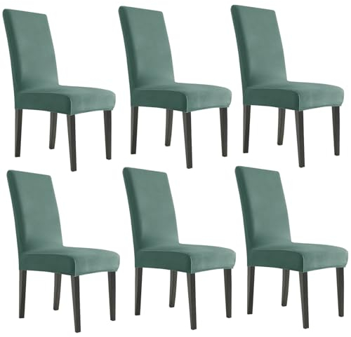 CYCMACO Velluto Coprisedie Con Schienale 6 Pezzi, Coprisedia Cucina Elasticizzato, Universale Copri Sedie Soggiorno, Fodera Sedia Con Schienale Alto, Chair Cover, Verde Fagiolo