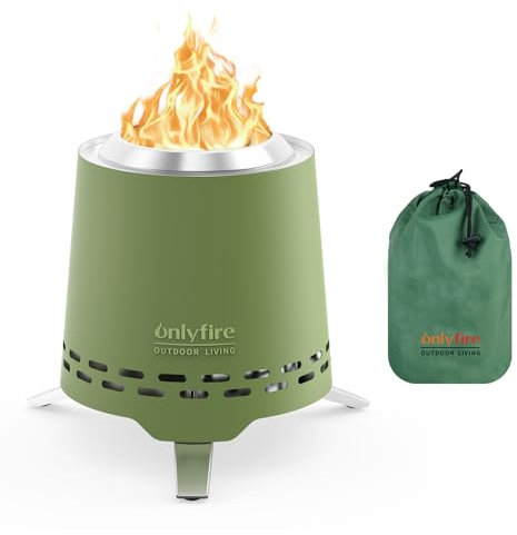 ONLYFIRE OUTDOOR LIVING 2-in-1-Feuerstelle, rauchfrei, mit Topfhalterung und Tragetasche, 19,8 cm, tragbarer Campingkocher, Holzofen, Tischkamin für Terrasse, Hinterhof, Wohnmobil, Heckklappe, Grün