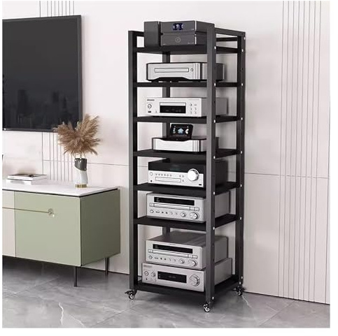 audio rack hifi regal Audio-Video-Medienschrank Mit Höhenverstellbarem Regal Und Rollen, Wohnzimmer 5 6 7 8 Etagen Unterhaltung Stereo Komponenten Rack Für Kleinen Raum ( Color : Black-#2 , Size : 7 t