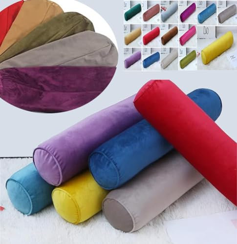 Samt-Nackenrolle-Kissenbezug, superweich und gemütlich, luxuriös, flauschig, rund, Beige, 15 x 60 cm, kühlend und stützt die Halswirbelsäule