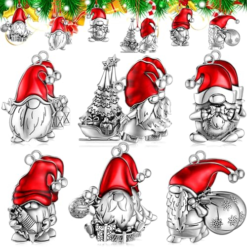 Sumind 12 Stück Weihnachtsmann-Zwerg Ornament aus massivem Zinn Metall Weihnachtsbaum Ornament DIY Handwerk hängende Dekoration für Home Party Dekorationen