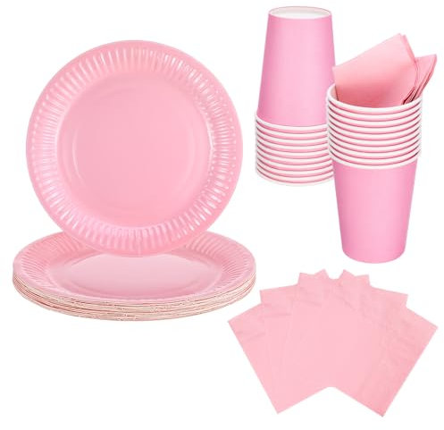 60Pcs Pink Party Tableware Set,Pink Paper Plates Cups and Napkins,Party Supplies for Wedding,Picnic,BBQ,Restaurant and Party Supplies Table Decorations (Pink)
