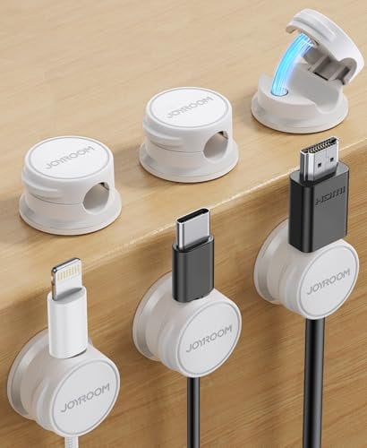 JOYROOM 6 Stück Kabelhalter Kabelmanagement Magnetische Kabel Organizer Selbstklebende Kabelclips für Schreibtisch, Nachttisch, Ladekabel, HDMI, USB, Audio-Kabel, Büro, Haus, Weiß