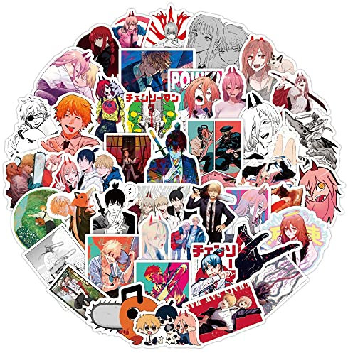 50Pcs/Pack Chainsaws Mans Stickers Anime Waterproof Vinyl Stickers for Laptop, Luggage, Skateboard, Teens