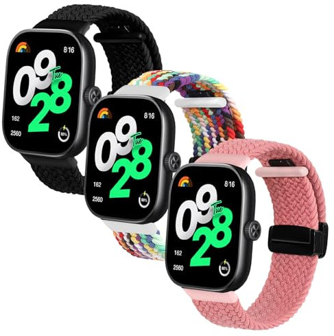 KUTEWEU Bracelet Compatible avec Xiaomi Redmi Watch 5, Nylon Tressés élastique de Bracelet Sport avec Boucle Magnétique Bracelets pour Xiaomi Redmi Watch 5 Smartwatch (Noir+Arc-En-Ciel+Rose)