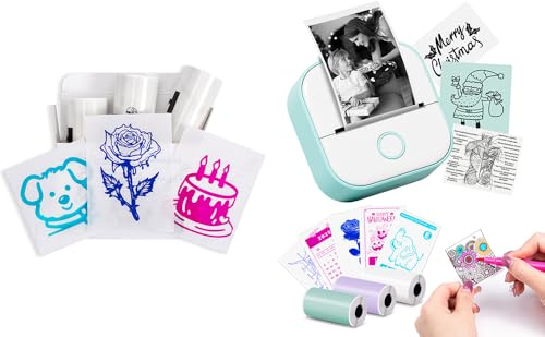 Memoking Sticker Printer, T02 Print Pods Mini Thermal Printer for Kids | Portable Bluetooth Sticker Maker Machine with 6 Rolls Paper, Inkless Instant Print for Journal, Study Notes, Birthday Gifts