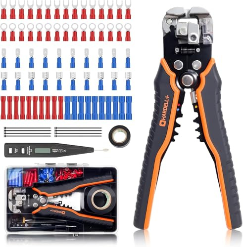 HARDELL Wire Stripper Kit 3-in-1,Self-Adjusting Cable Stripping Tool for 10-24 AWG Cables,Automatic Electrical Wire Strippers and Crimpers with 99PCS accessories for Stripping,Clamping,Cutting