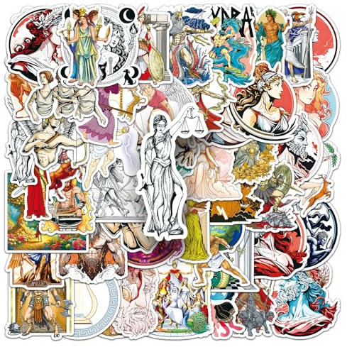 Griechische Mythologie Aufkleber 51 Stück Vinyl Niedlich Cartoon Greek Mythos Sticker für Skateboard Scrapbook Laptop Telefon Motorrad Koffer Computer Auto Gepäck,Funny Retro Sticker für Jugendliche