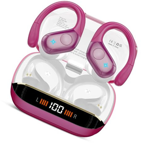 Auriculares Inalámbricos Deportivos, Auriculares Bluetooth 5.4 HiFi Estéreo con HD Micrófono, 75H Cascos Inalambricos Bluetooth con Cancelacion Ruido ENC, Pantalla LED, IP7 Impermeable, Oro rosa
