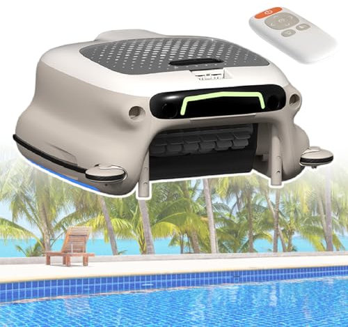 TBANVOO Schiumarino per Piscina, Alimentazione 7800 mAh, Cestello Filtro 10 L, Robot per Piscina Telecomandato, Tre velocità di Spostamento, Evitamento Automatico Ostacoli, Area di Pulizia 2000mq