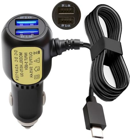 Dash Cam Power Lead Cable 12V to 5V Mini USB Car Charger Adapter with 2 Straight USB Ports 3.5m Wire Long DC 3.5A Power Supply Cable Cord for Dash Cameras Sat Navs GPS Navigation DVR