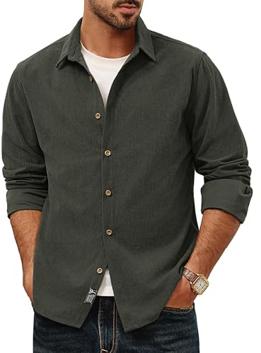 PJ PAUL JONES Herren Hemd Langarm Cordhemd Casual Shirts Cordhemd | Freizeithemd Herren Normale Passform Button Down Trachtenjacke