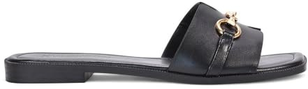 ESSEX GLAM Women's Flat Sandals Ladies Square Open Toe Buckle Details Summer Mule Slider Size 3-8