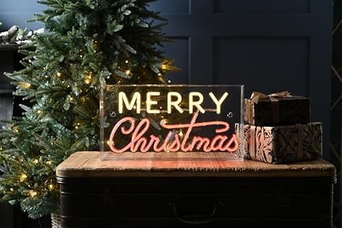 Festive Productions 43cm Merry Christmas Neon Flex Light Sign – Red and Warm White LED Indoor Christmas Decoration – Mains Powered with 3m Lead