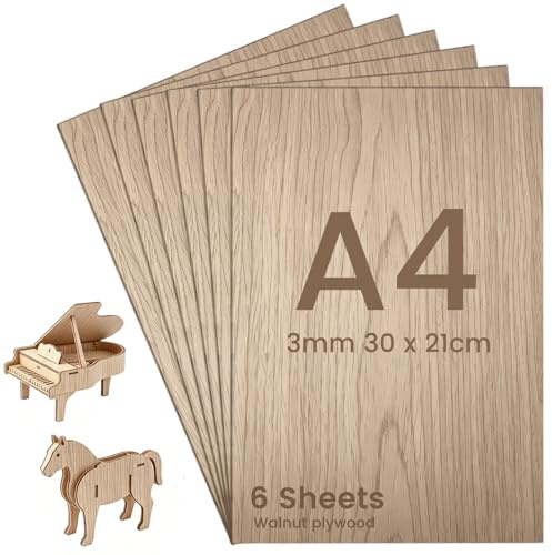 KMFYMPT 6 Piezas Contrachapado 3mm, Tablero Madera A4, 30 x 21 cm Maderas para Bricolaje para Pirograbado, Corte Láser, Manualidades, Modelismo y Pintura