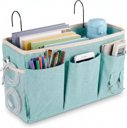 Dexpally 3-Compartment Bed Pocket, Large Bedside Pocket with Sturdy Metal Hooks, Bedside Hanging Storage Bag, Bedside Caddy ideal for Organising Mobile Phone, Glasses, Magazines, Remote Controls