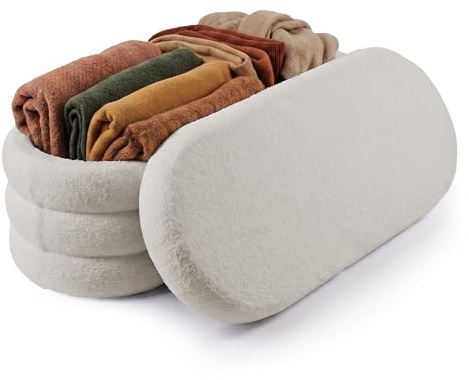 Relaxdays Sitzbank, Teddystoff, Stauraum, gepolstert, Flur, Creme | Schlafzimmer, HBT: 42 x 110 x 45 cm, Bouclé Sitztruhe