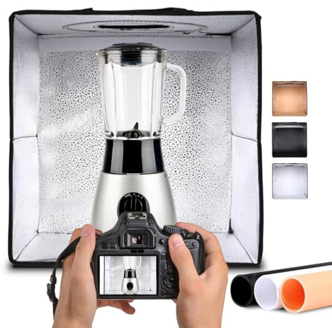 NK Mini Photobox Fotostudio Set (70x70cm) - Lichtzelt, 160 LEDs, 3 Lichttemperaturen, 10-Fach einstellbare Helligkeit, RA90, Kleine Produkte Schmuck, Tragegriff (3 Farbhintergründe)