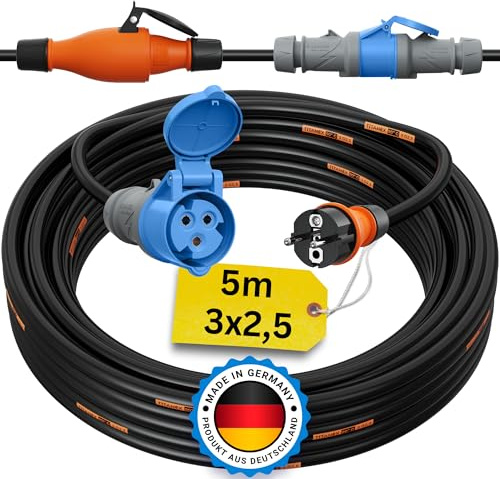 Schuko auf CEE Adapter 5m Camping Stromkabel TITANEX 3x2,5 Landstromkabel Wohnmobil Wohnwagen Kabel Camping Adapter 5 Meter Strom Verlängerungskabel CEE-Stecker Campingstecker