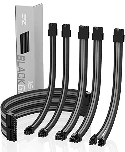EZDIY-FAB Sleeved Cable -Kabelverlängerung für Stromversorgung mit Combs 24 Pin 8PIN 6PIN 4 + 4 Pin- Schwarz Grau