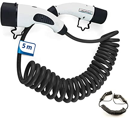 5m Spiral Ladekabel 1 Phasig 230V 7.2kW 32A Typ 2 zu Typ 2 für Wallbox Ladestation Wallbox24