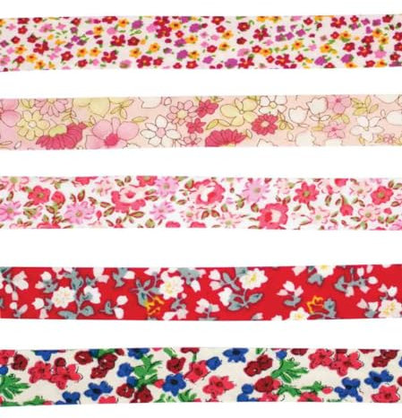 MegaCrea DIY Biais Coton 1 cm x 1 m Fleurs Liberty 5 pièces