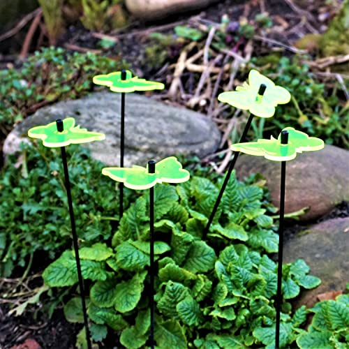 Sun Catcher Garden Decor Sonnenfänger 5 leuchtende Schmetterlinge, Garten Dekoration Geschenk für Beet, Balkon oder Terrasse, Farbe:Grün
