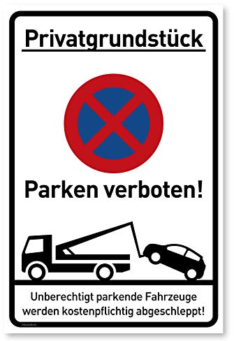 Privatparkplatz Schild Parken Verboten (20x30 cm Kunststoff) - Hochkant - Fahrzeuge Werden kostenpflichtig abgeschleppt - Klares Zeichen für Parkverbot - Parkplatz Schilder Privatgrundstück