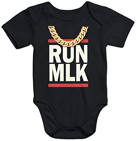 MoonWorks Kurzarm Baby-Body mit Aufdruck Spruch Logo RUN MLK Bio-Baumwolle schwarz 0-3 Monate