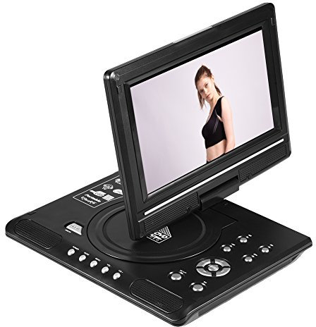 Oumij Lecteur DVD Portable 9 Pouces écran LCD Large Rotatif Lecteur DVD Vidéo Radio FM Jeu SD USB AV CD VCD(Prise Européenne)
