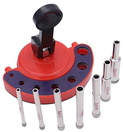 N / A 7pc 4-12mm Diamond Core Drill Bit Hole Saw Guide Jig Fixture Vacuum Suction Base Coolant for Tiles, Glass Granite, Ceramic