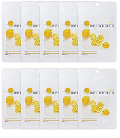 [10 Stücke] EUNYUL Daily Care Gesichtsmasken-Packung Vitamin 22 ml x 10 Stück Vegan Koreanische Hautpflege Hypoallergenes Tencel-Blatt & natürliche Inhaltsstoffe