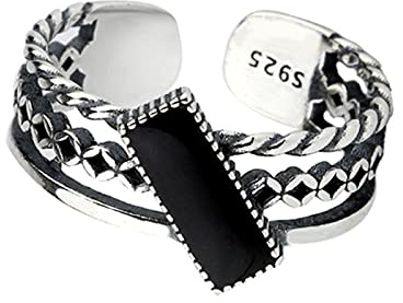 HCMA 925 Silber Mode Doppelschicht Schwarz Tropfen Glasur Rechteck Silber Ring Twist Seil Ring Schmuck