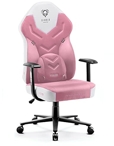 Diablo X-Gamer 2.0 Gaming Stuhl Bürostuhl Stoffbezug Ergonomisches Design Lendenwirbelkissen Softpadauflage (Rosa-Weiß)