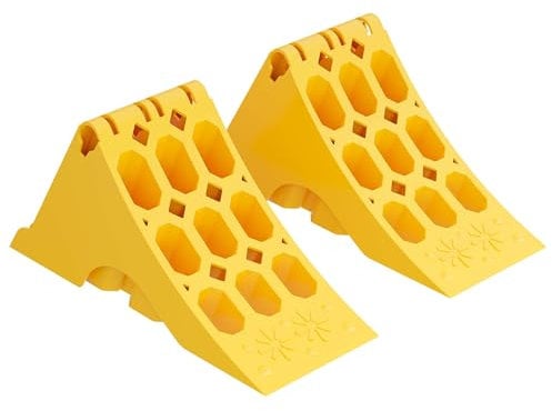Wiltec Unterlegkeile Anhänger 2 Stück bis 5t Unterlegkeile Wohnmobil 393x160x193mm für Reifen bis 160mm Breite, gelbe Signalfarbe