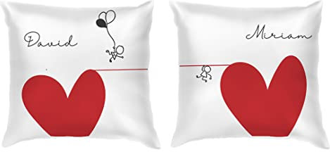 PROMO SHOP - Pack 2 Cojines Personalizados 35 x 35 cm, Relleno Incluido, Regalos Personalizados, Color Blanco con Suave Acabado y Cierre de Cremallera Lateral, San Valentin, Regalos Parejas