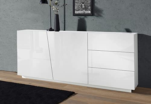 möbelando Sideboard Kommode Beistellschrank Anrichte Highboard Schrank Viterbo III Weiß Hochglanz