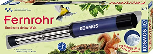 KOSMOS 676872 Fernrohr - Entdecke Deine Welt, Linsen-Fernrohr mit 12facher Vergrößerung. Stabiler Okularauszug aus Metall. Für Kinder ab 8 Jahre mit Tipps zur Anwendung und Beobachtungen