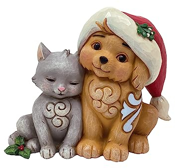 Enesco Jim Shore Heartwood Creek Kätzchen mit Welpe in Weihnachtsmannmütze, 11,9 cm, Mehrfarbig
