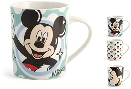 Home Mickey Surething Set 6 Mug in Porcellana – 330cc, Decori Assortiti, Tazze da Colazione con Design Disney