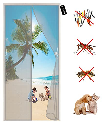 Magnet Fliegengitter Tür,Insektenschutz Balkontür mit Klettband ohne Bohren für Wohnzimmer/Schiebetür/Terrassentür 180 x 210 cm - Grau A
