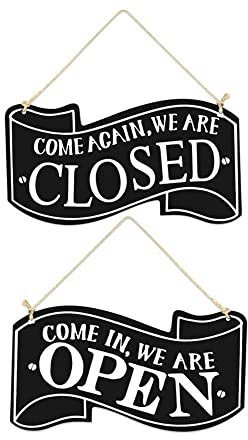 BDHI 1 cartello in legno aperto e chiuso a due lati con spago appeso cartello aziendale vintage per bar e porte finestre (Y108-1)