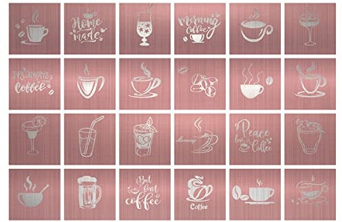 funlife 24Pcs 15X15cm Self-Adhesive Tile Stickers, Brushed Rose Gold Stick on Tiles, Backsplash Wall Art Decal for Kitchen DIY Decoration, Beverage Pattern