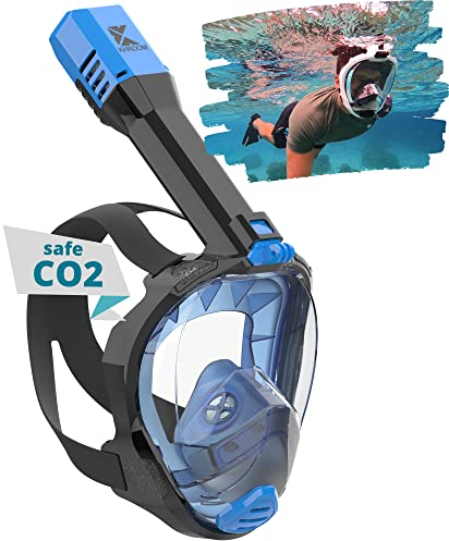 Khroom Máscara Snorkel Adulto Seaview Pro | Nuestra Mejor máscara de Buceo | Máscara Facial Completa Segura de CO2 para Snorkeling | Mascarilla Facial Completa (Azul, L/XL)