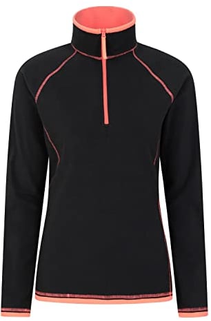 Mountain Warehouse Montana Womens Microfleece - Breathable Ladies Sweater, Quick Drying Pullover, Warm Fleece Jacket, Half Zip - For Spring Summer, Travelling, Outdoors Jet Black Women's Size 10