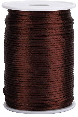 Cordon de satin BORDTRACT, cordon de satin en nylon fil de décoration de nouage chinois fil de nouage queue de rat pour la fabrication de bijoux couture tricot(Café noir)