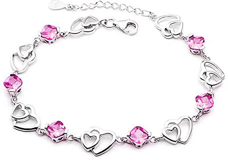 Kaguyo Baobei Damen Herz Fußkettchen 925 Sterling Silber Lila Rosa Zirkonia Herz Infinity Herz Fußkettchen Eleganter Feiner Schmuck Für Frauen Mädchen Mit Schmuckkästchen (rosa)