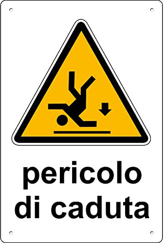 Pubblimania Pericolo di Caduta | Cartello in Alluminio per esterno metallo spessore 3 mm (Cm 30x40, Pericolo di Caduta)